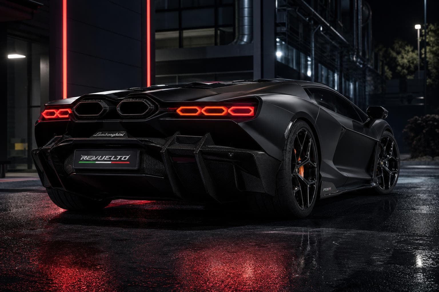 Lamborghini Revuelto set bagfra med hexagon-baglygter